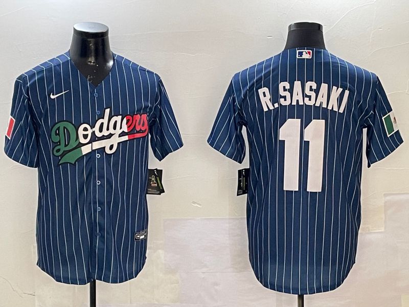 Men Los Angeles Dodgers 11 R.Sasaki Blue Stripe Fashion Game 2025 Nike MLB Jersey style 5
